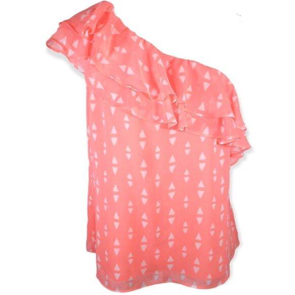APT.9 ONE SHOULDER CORAL PEACH RUFFLE TOP SZ.L - Picture 1 of 8